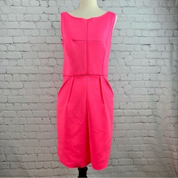 Milly Barbie Core Pink Neoprene Sleeveless Scuba Shift Dress with Pockets Size 6 - Picture 1 of 13